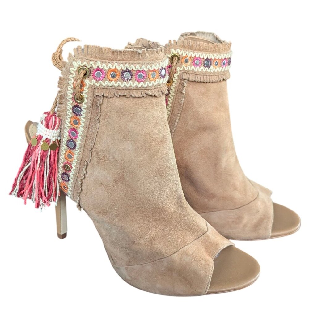 Sam Edelman Artie 2 Fringe Open Toe Bootie Heels - Size 8.5